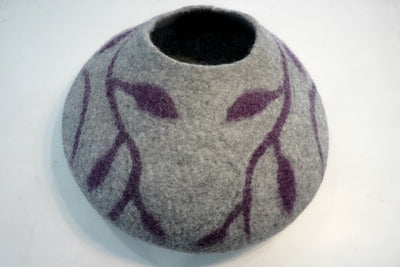 Hand-Felted Wool Cat Cave | Leaf Print Cat Cocoon