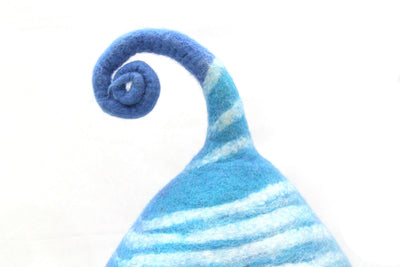 Handmade Felt Cat Cave – Blue Striped Wool Pet Bed