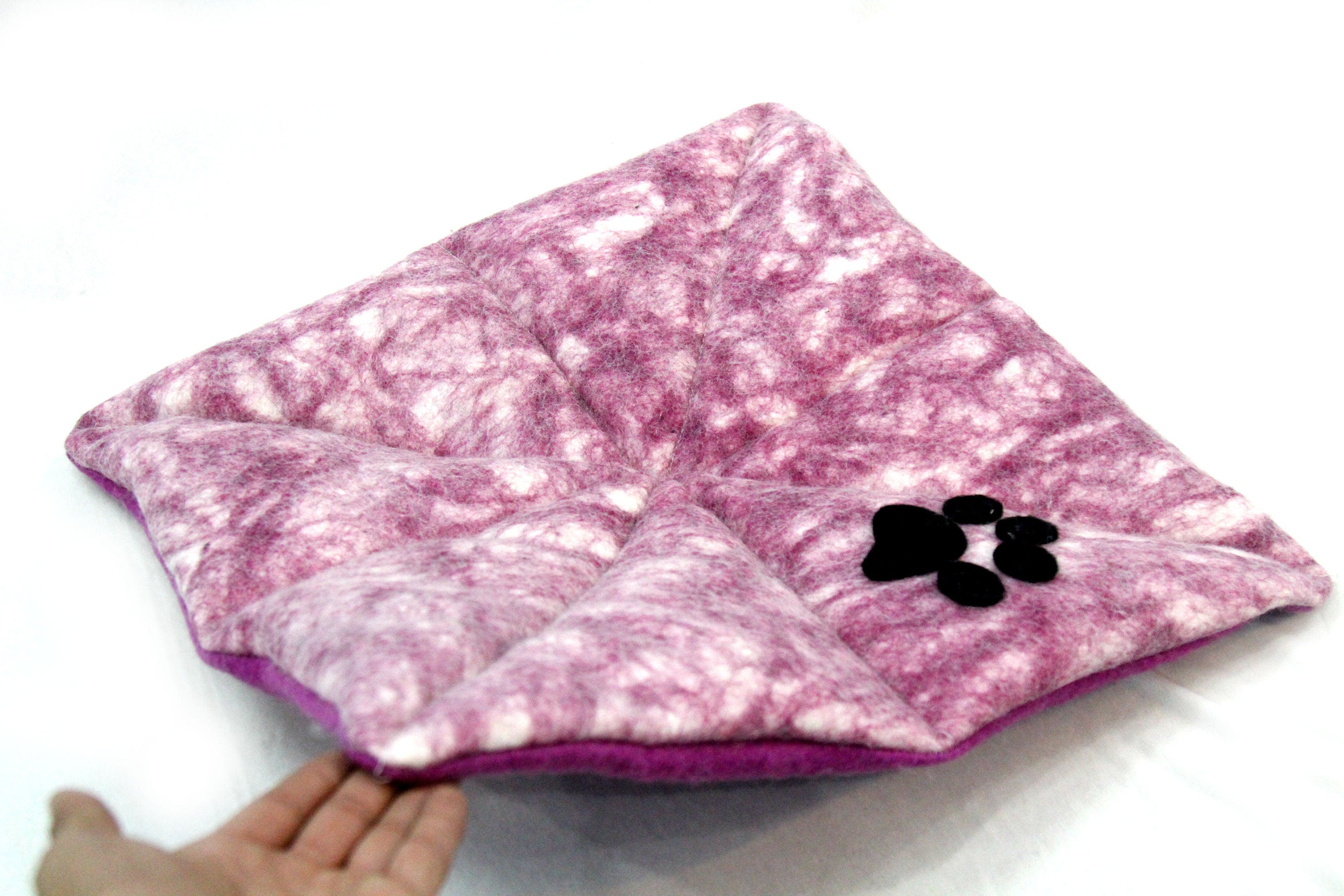 Felt Dog Mat - Pink Wool Pet Bed, Tie Dye Cushion (50x50 cm)