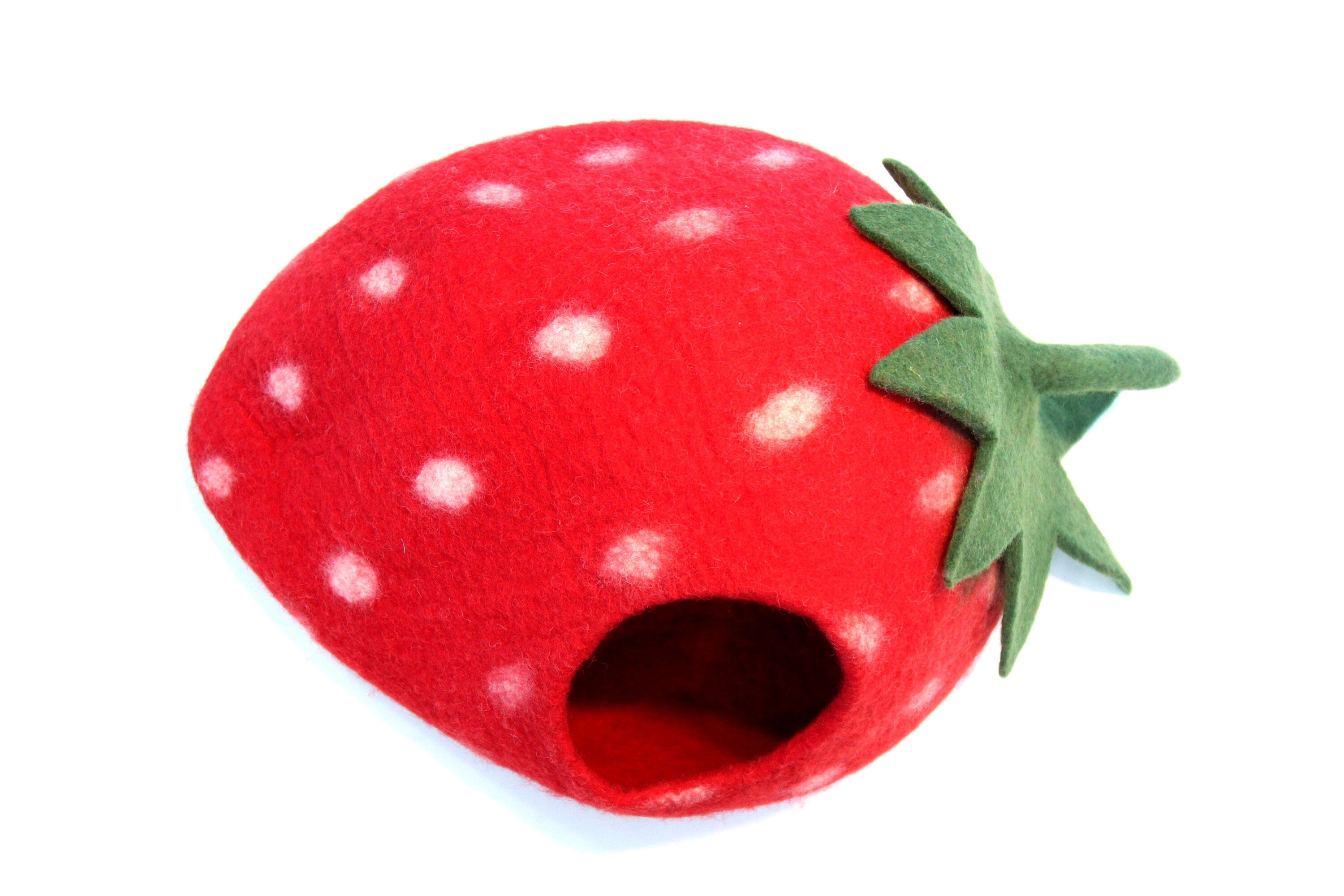 Felt Cat Cave -Strawberry Cat Cave - Handmade Felt Pet House - Wool Kitty Bed -   Cocoon - Pet Vessel - Eco-friendly Bed