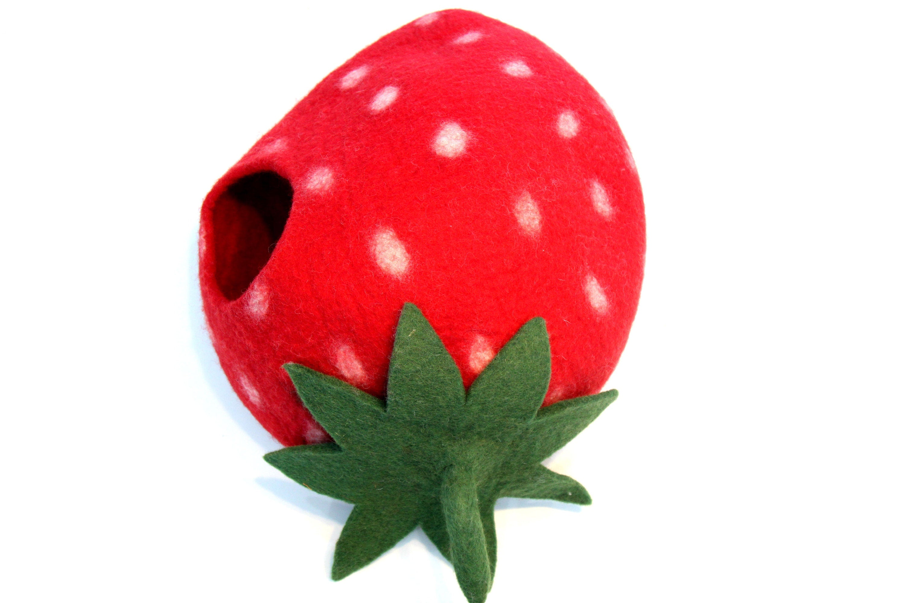 Felt Cat Cave -Strawberry Cat Cave - Handmade Felt Pet House - Wool Kitty Bed -   Cocoon - Pet Vessel - Eco-friendly Bed