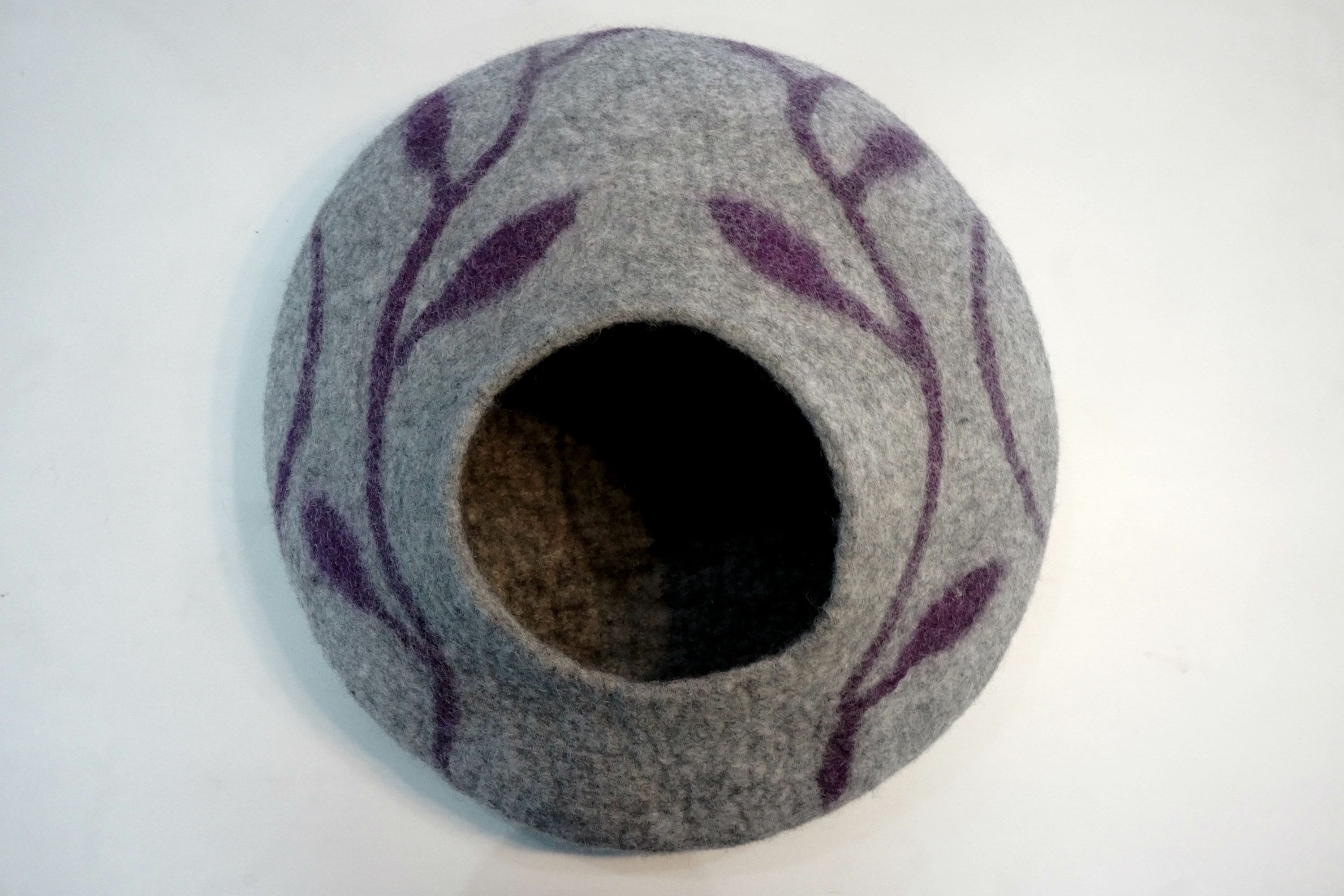Hand-Felted Wool Cat Cave | Leaf Print Cat Cocoon