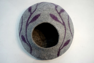 Hand-Felted Wool Cat Cave | Leaf Print Cat Cocoon