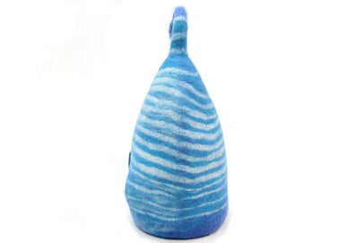 Handmade Felt Cat Cave – Blue Striped Wool Pet Bed