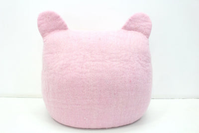Wool Felt Cat Cave – Pink Square Pet Bed with Ears