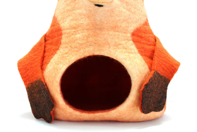 Handmade Wool Felt Cat Cave – Sleepy Fox Design, Large Cat Bed