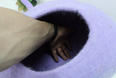 Felt Cat Cave – Purple Wool Pet Bed, Handmade in Nepal