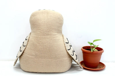 Wool Felted Cat Bed – Beige Owl Design, Pet Cave
