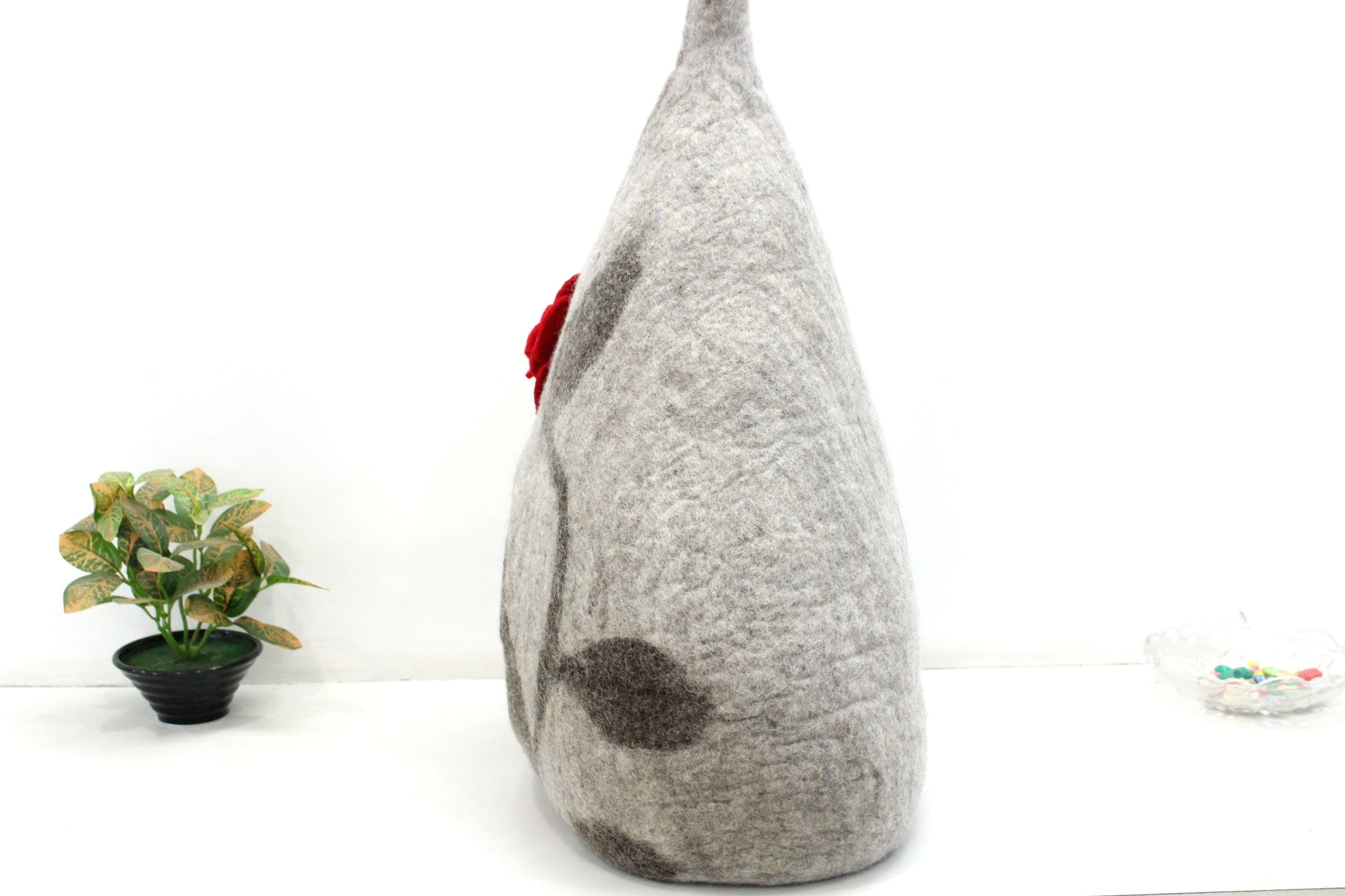 Felted Wool Cat Cave – Designer Pet Bed with Flower Detail