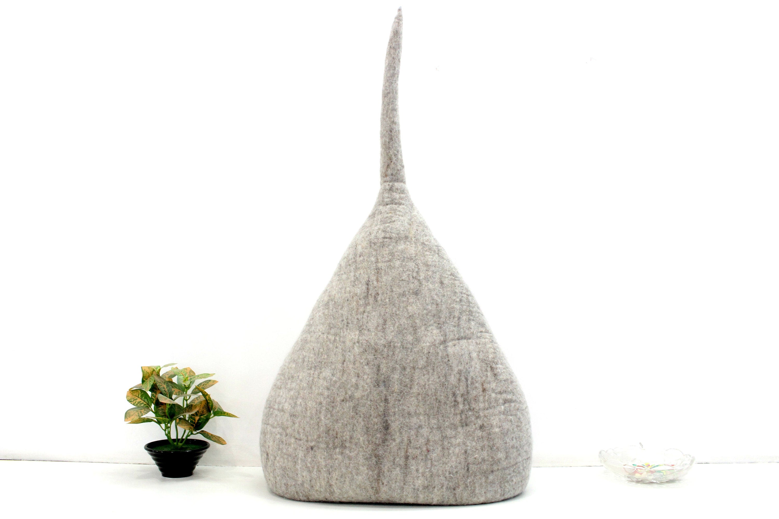 Felted Wool Cat Cave – Designer Pet Bed with Flower Detail