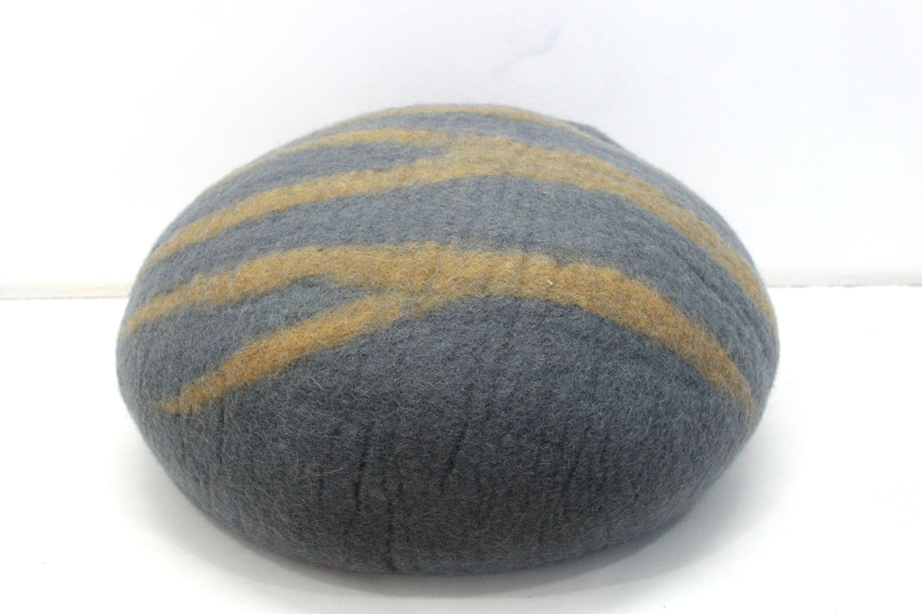 Handmade Felt Cat Cave – Grey Wool Cat Bed with Stripe Design