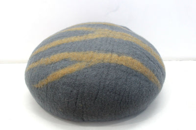Handmade Felt Cat Cave – Grey Wool Cat Bed with Stripe Design