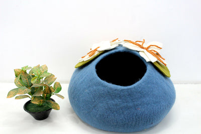 Felted Wool Cat Cave Bed – Lily Pond Pet House, Eco-Friendly
