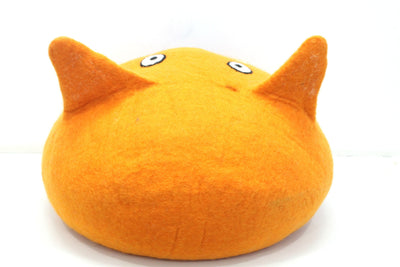 Felt Cat Cave – Orange Wool Cat Head Bed, Kitty Basket