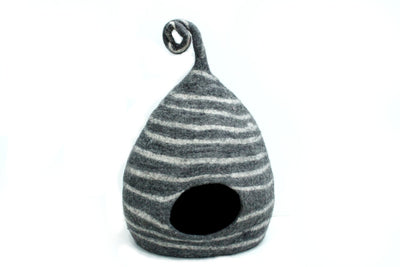 Striped Felt Cat Cave - Handmade Wool Pet Bed
