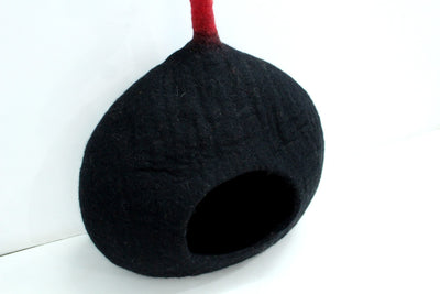 Black Felt Cat Cave Pod - Handmade Wool Pet  Bed - Cozy Cat House Furniture - Ideal Gift for Pet Lovers