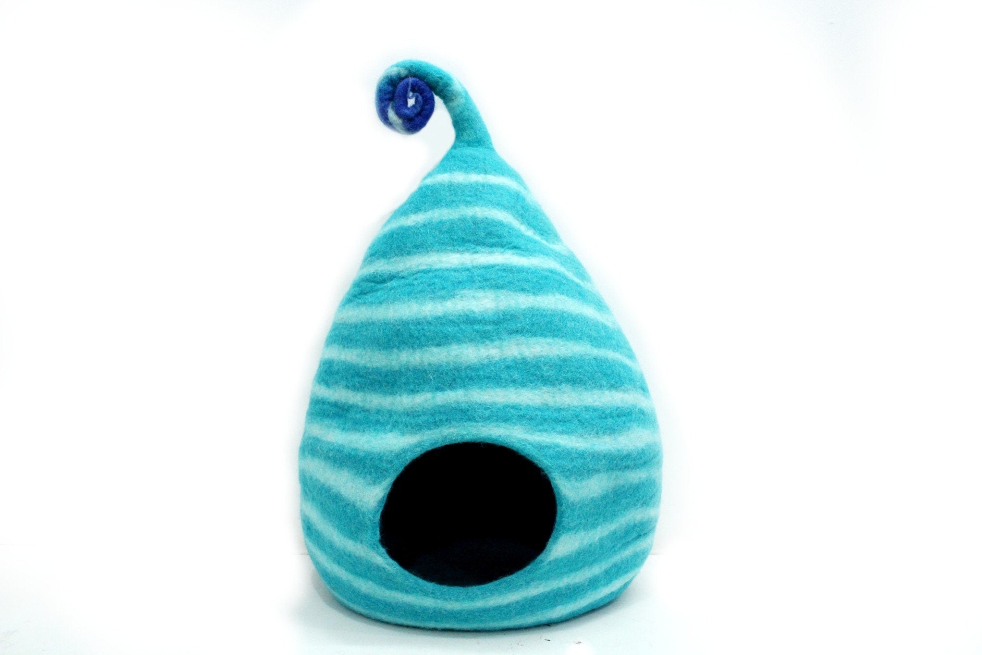Striped Felt Cat Cave - Handmade Wool Pet Bed