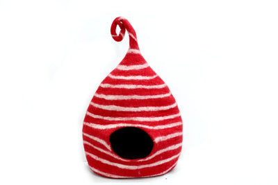 Striped Felt Cat Cave - Handmade Wool Pet Bed