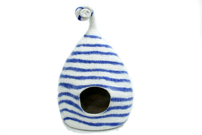Striped Felt Cat Cave - Handmade Wool Pet Bed