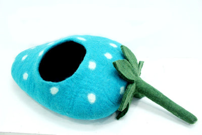 Handmade Felt Cat Cave – Blue Strawberry Pet House
