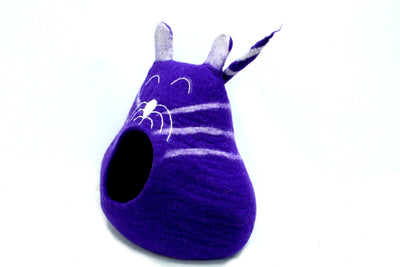 Felt Cat Cave – Purple Wool Pet Bed, Eco-Friendly Kitty House
