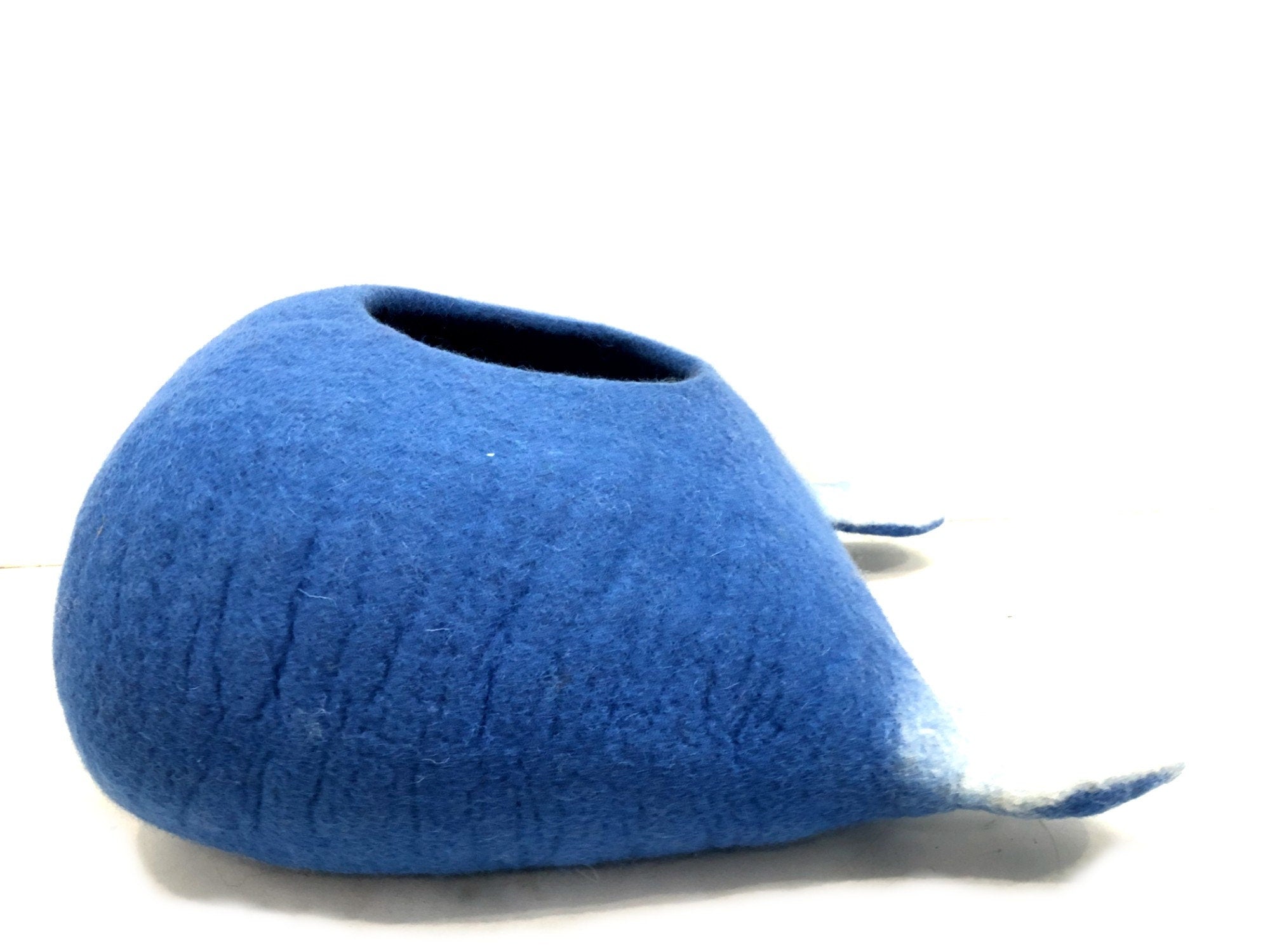 Blue Square Felt Cat Cave With Ear - Cozy Bed For Pet -  Handmade Pet Furniture