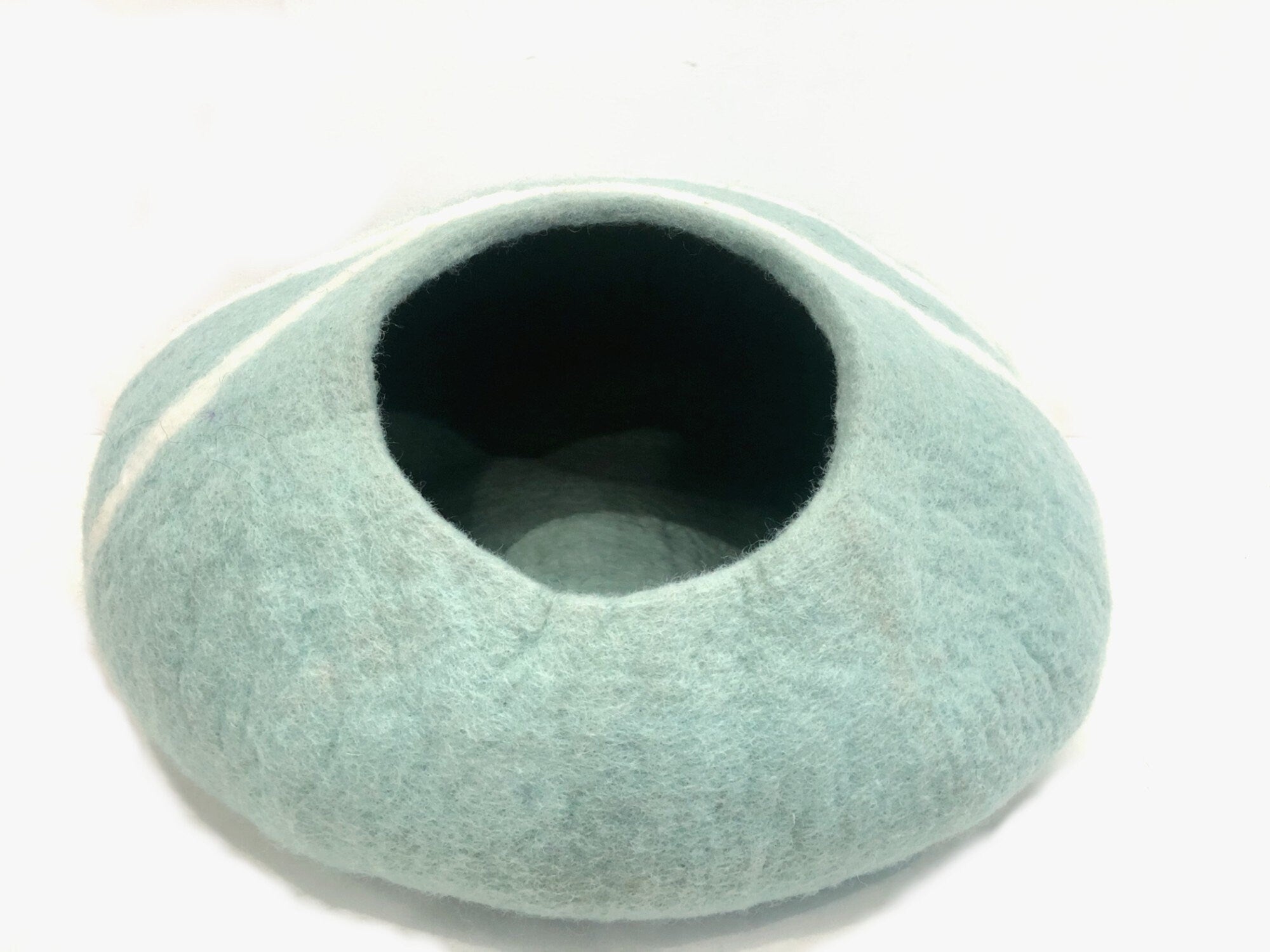 Handmade Wool Felt Cat Cave – Modern Striped Pet Bed