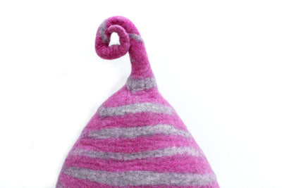 Pink Striped Felt Cat Cave – Handmade New Zealand Wool Pet Bed
