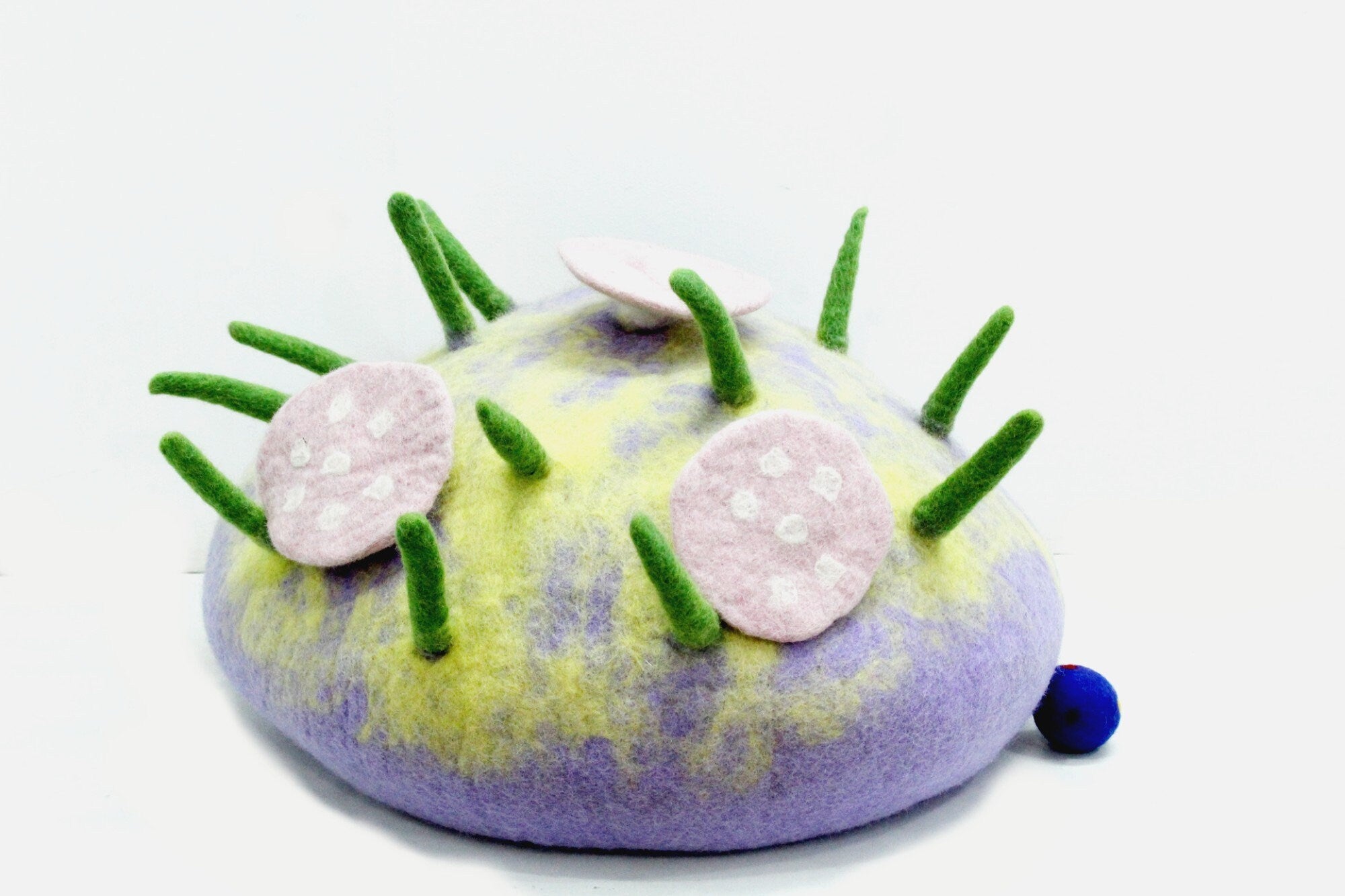 Handmade Felted Wool Cat Cave – Purple Fairy Toadstool Kitty House
