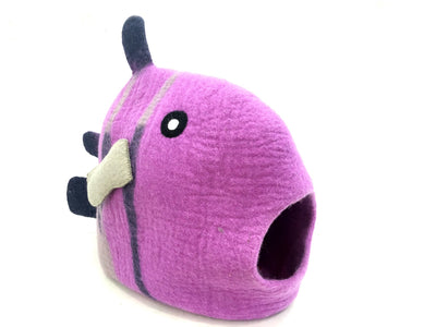 Handmade Wool Cat Cave – Pink Fish Felt Bed, Cozy Kitty House