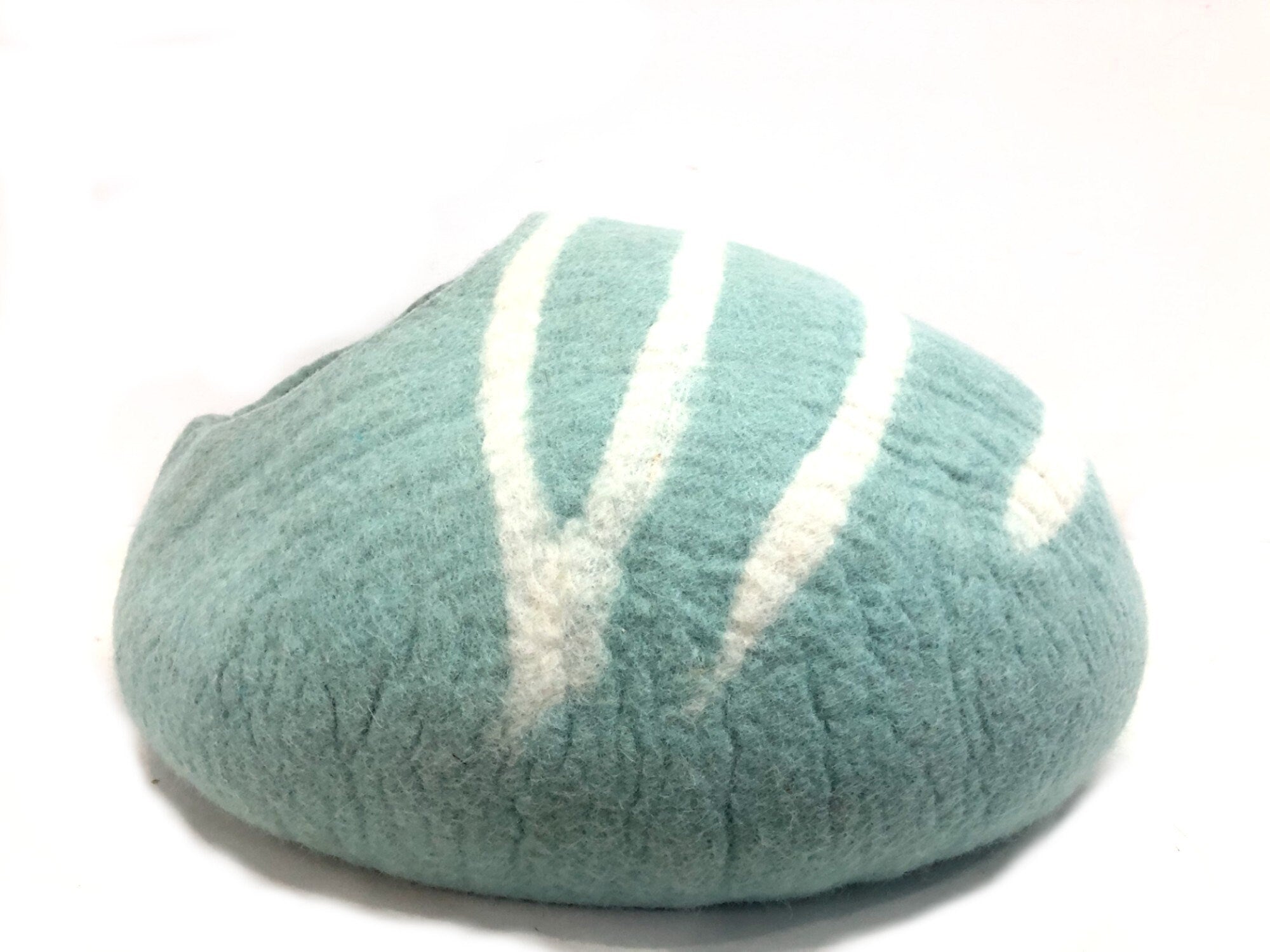 Handmade Wool Felt Cat Cave – Modern Striped Pet Bed