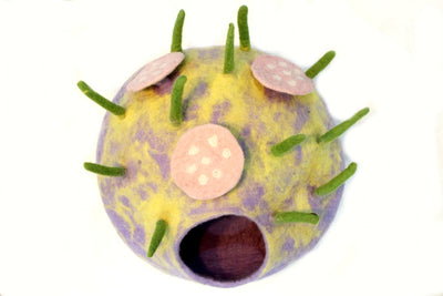 Handmade Felted Wool Cat Cave – Purple Fairy Toadstool Kitty House