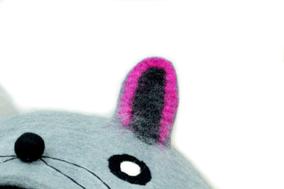 Handmade Wool Felt Cat Cave Bed – Gray Cat Head Pet House