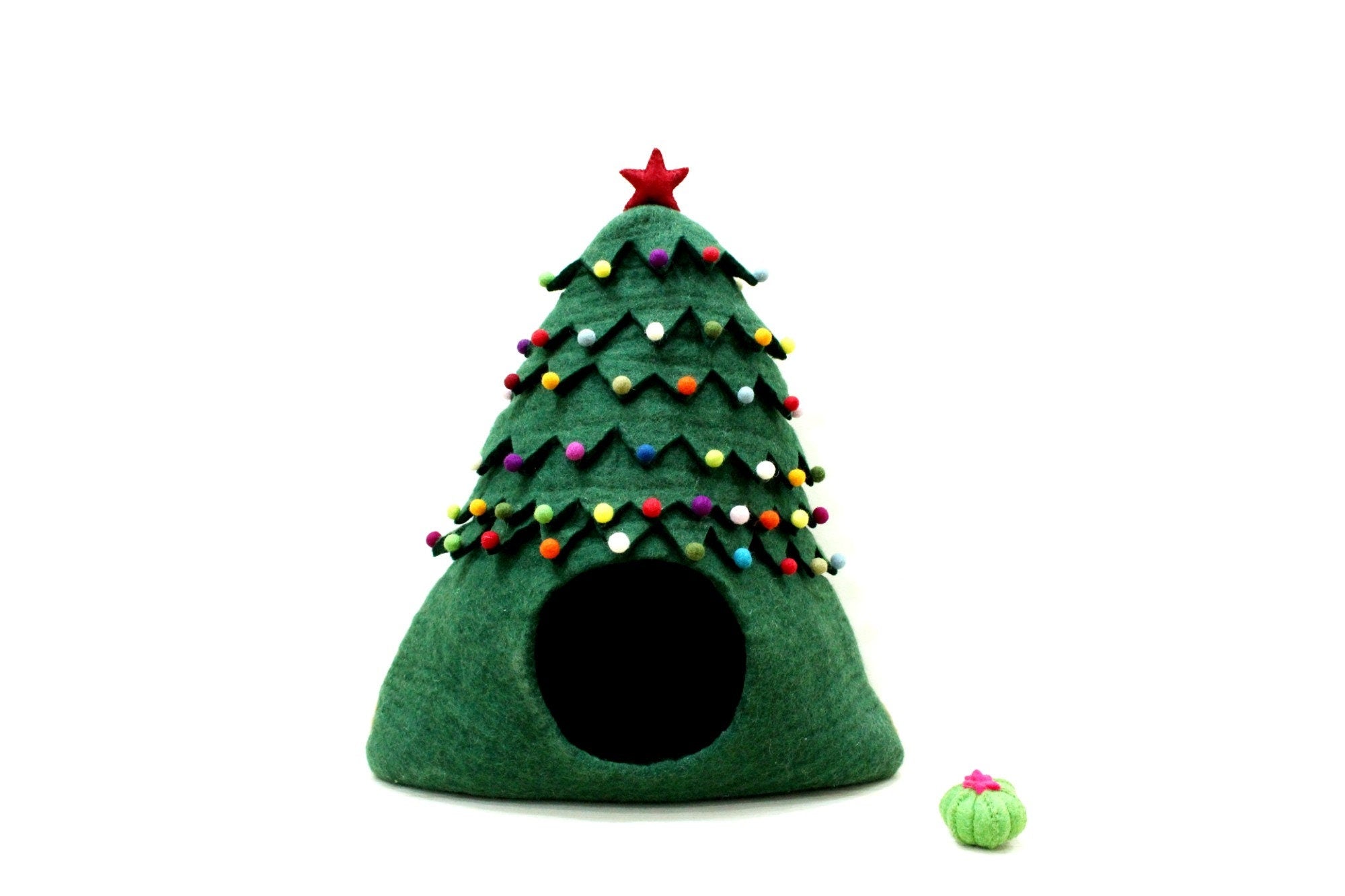 Handmade Christmas Tree Felt Cat Cave - Modern Design Wool Kitty Bed - Cat Lover Gift - Charming Pet Bed - Christmas Gift For Your Pet