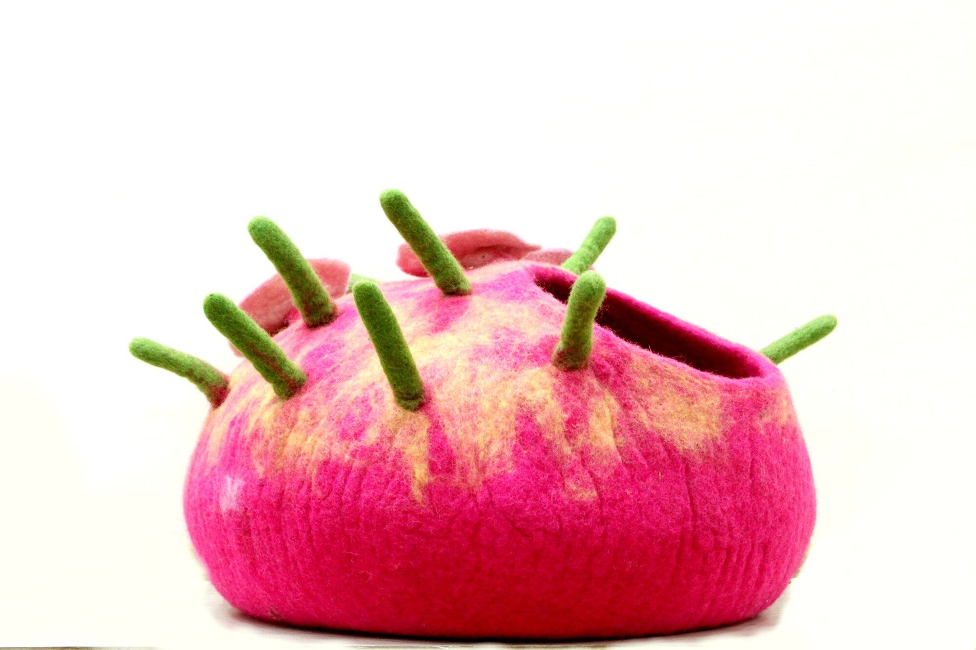 Pink Toadstool Felt Cat Cave - Handmade Kitty Warmer - Felt Kitty House - Wool Pet Bed - Felted Pet House - Cat Cave Bed