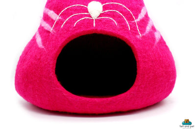 Pink Cat Shape Handmade Felted Cat Cave - Cozy Pet Bed - Gift for Pet  Lover - From Nepal