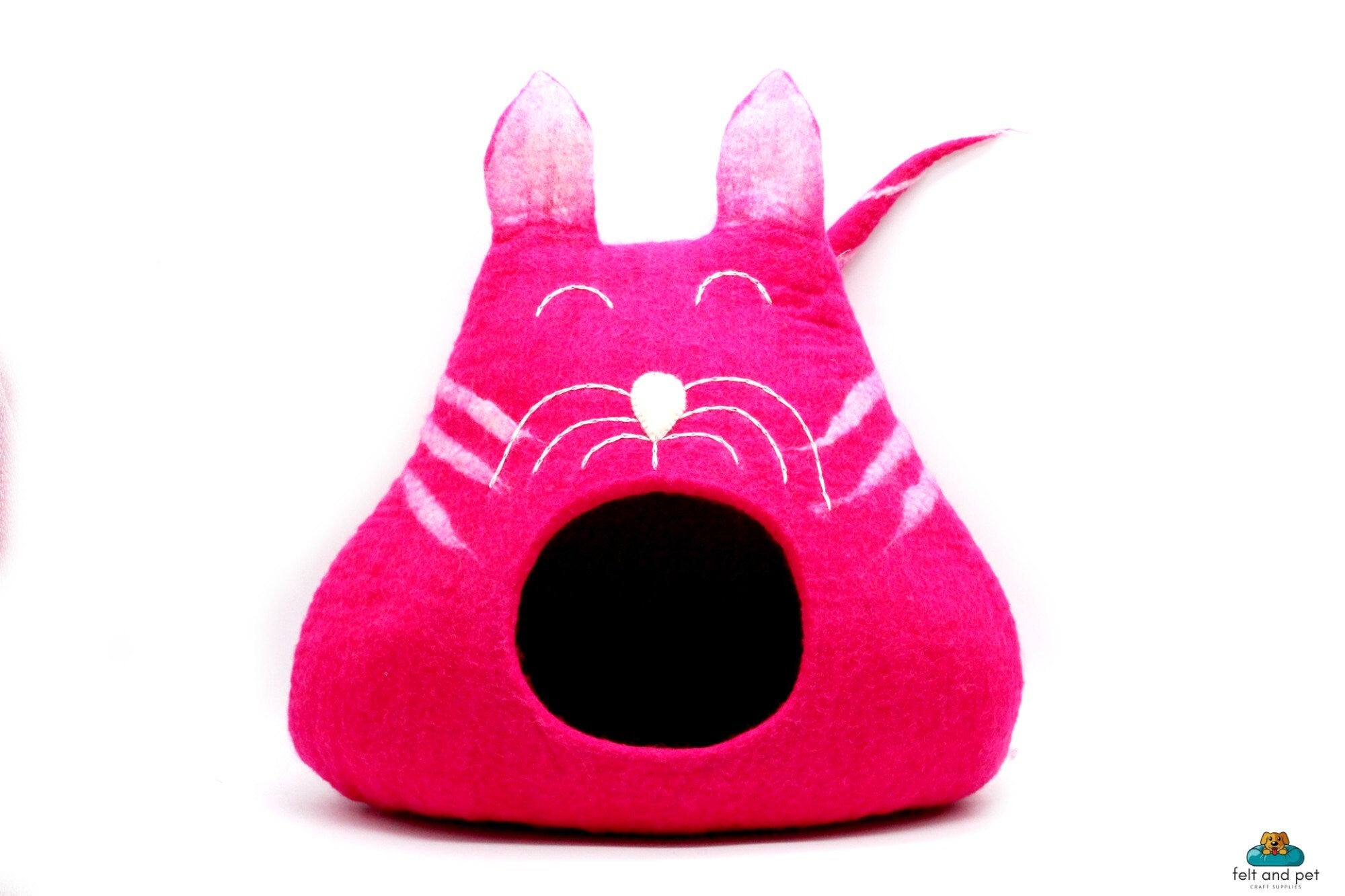 Pink Cat Shape Handmade Felted Cat Cave - Cozy Pet Bed - Gift for Pet  Lover - From Nepal
