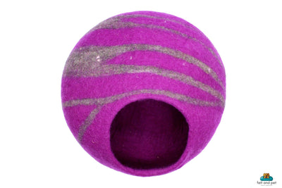 Felted Purple Cat Cave – Wool Cat Bed with Brown Stripes