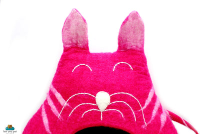 Pink Cat Shape Handmade Felted Cat Cave - Cozy Pet Bed - Gift for Pet  Lover - From Nepal
