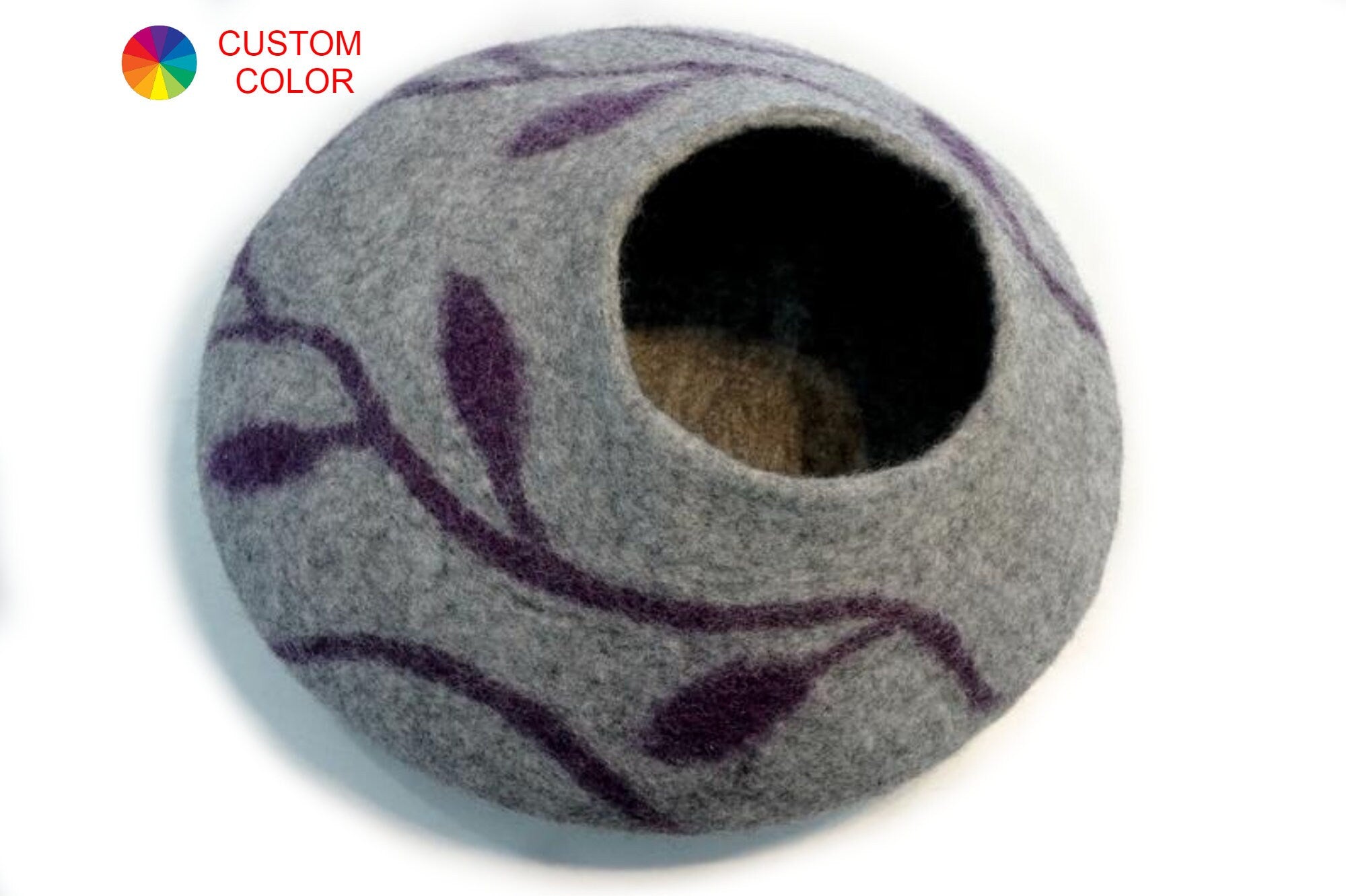 Hand-Felted Wool Cat Cave | Leaf Print Cat Cocoon