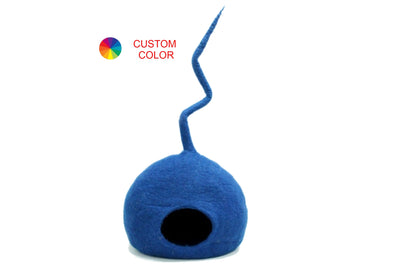 Blue Felted Wool Cat House – Handmade Cozy Pet Bed