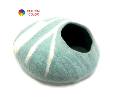 Handmade Wool Felt Cat Cave – Modern Striped Pet Bed