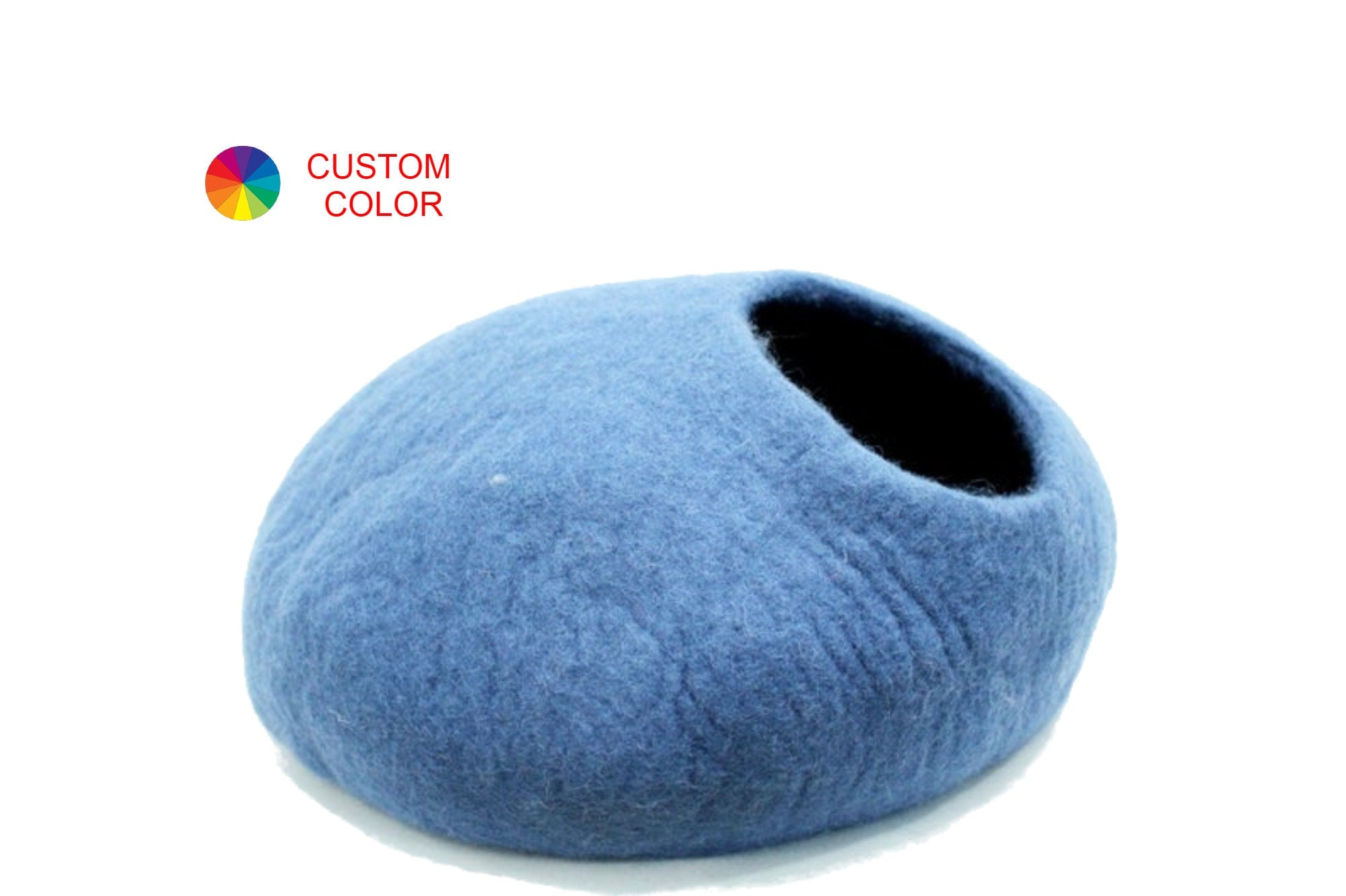Handmade Wool Cat Bed – Bluish Stone, Cozy Cat Cave