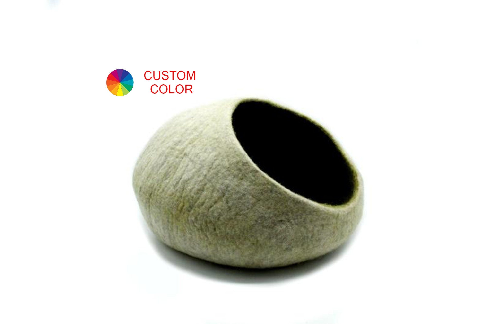 Felt Cat Cave - Wide Opening Pet Bed - Kitten House - Wool Dome Cave - Premium Quality Kitty Basket - Large Pet Bed