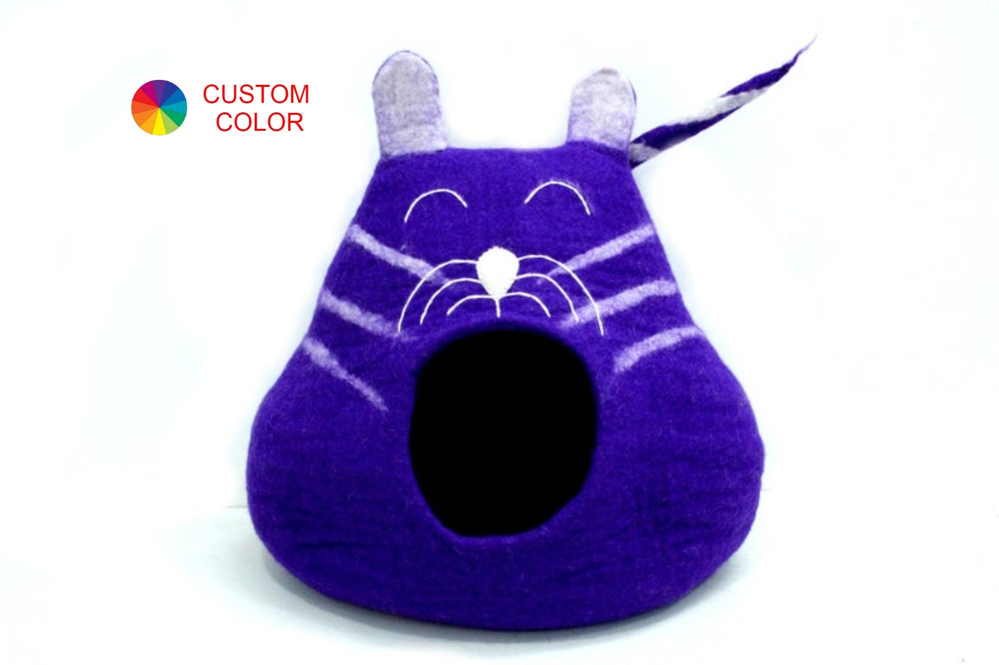Felt Cat Cave – Purple Wool Pet Bed, Eco-Friendly Kitty House