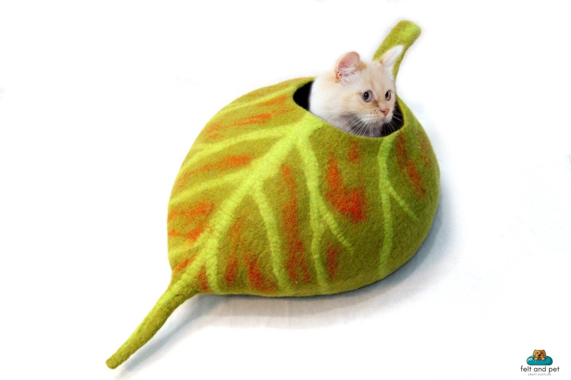 Felt Cat Cave – Leaf Design Pet Bed, Kitty Hideaway