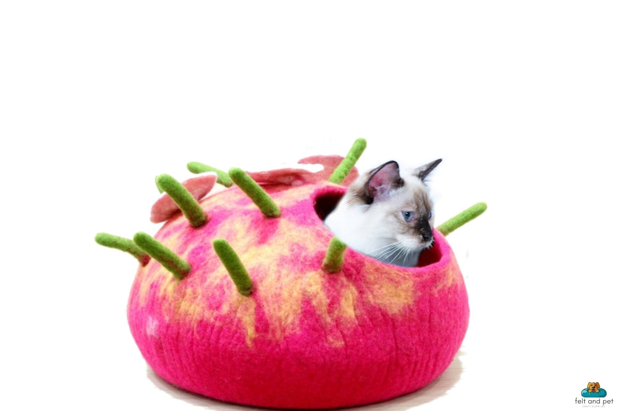 Pink Toadstool Felt Cat Cave - Handmade Kitty Warmer - Felt Kitty House - Wool Pet Bed - Felted Pet House - Cat Cave Bed