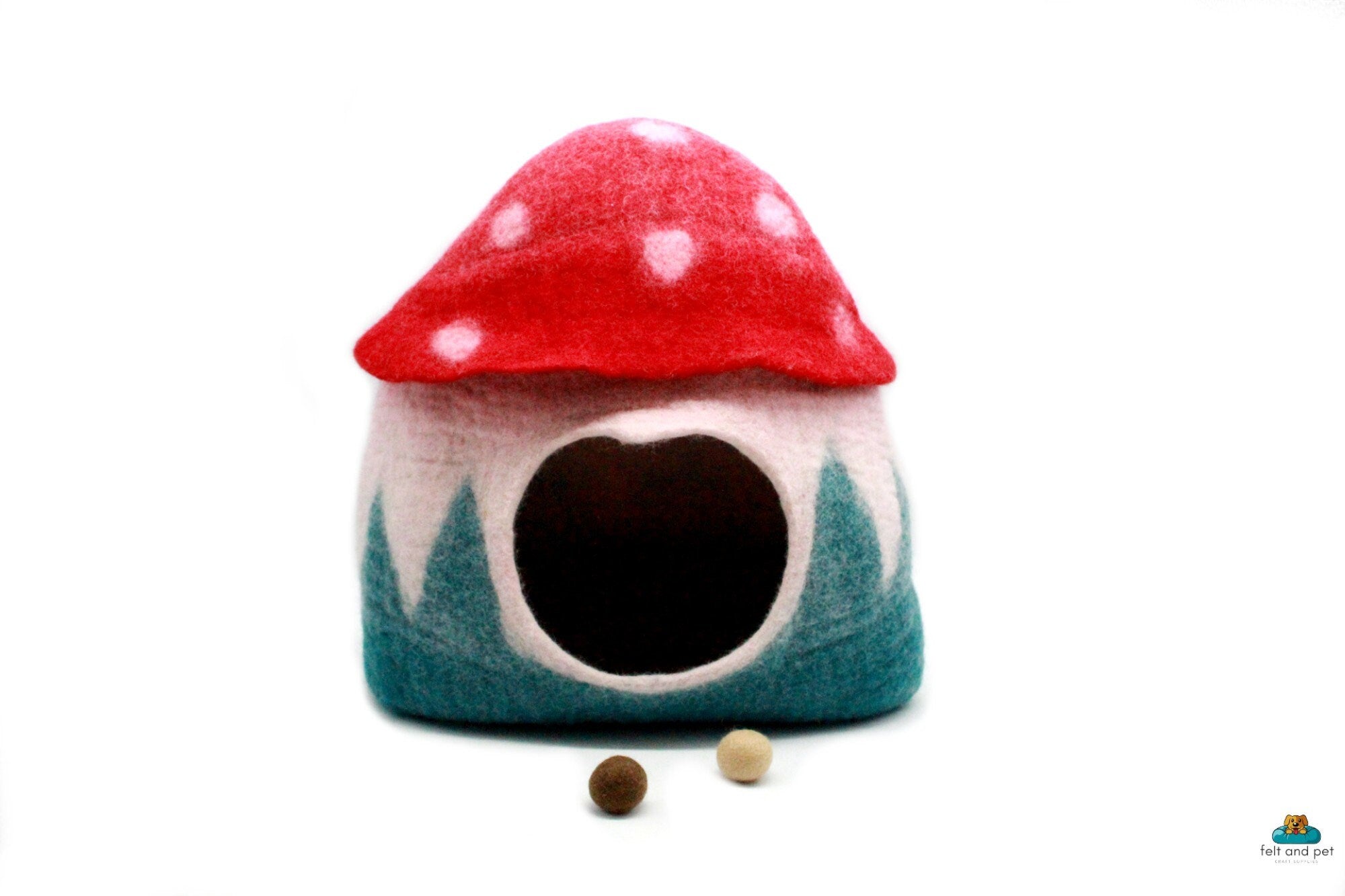 Mushroom Felt Cat Cave -  Handmade Modern Pet Bedding- Wool Pet Bed - Free Shipping