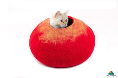 Red Ombre Felt Cat Cave- Wool Pet House- Cat House: Made Using 100% Pure Wool- Handmade Wool Felted  Bed- Gifts For Pet And Pet Lovers