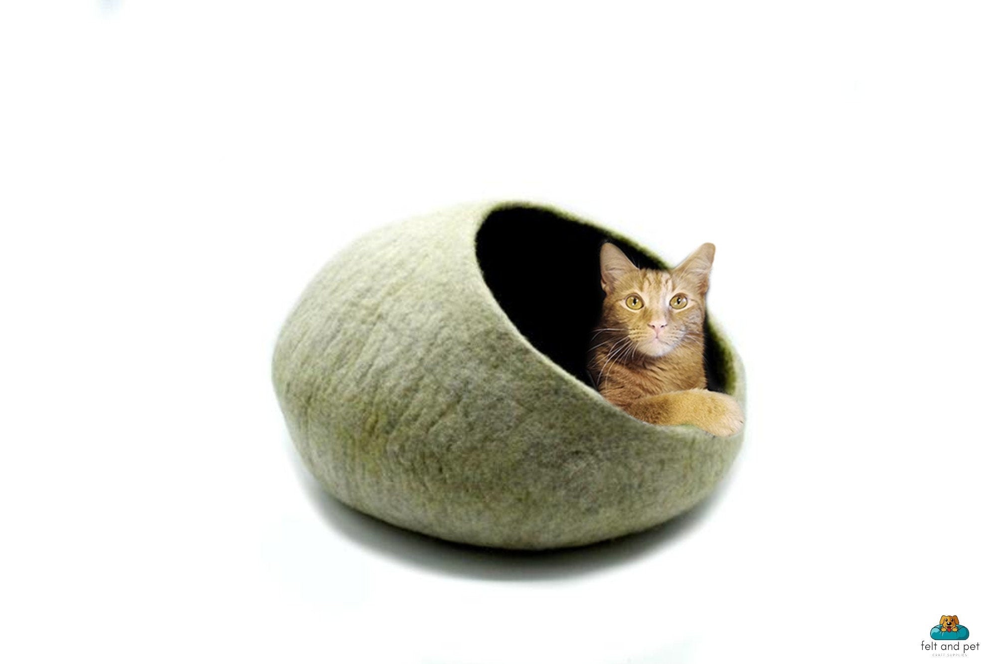 Felt Cat Cave - Wide Opening Pet Bed - Kitten House - Wool Dome Cave - Premium Quality Kitty Basket - Large Pet Bed